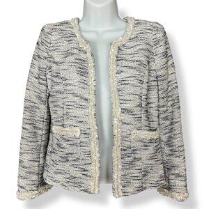 NWT Gibson Tweed Blazer Suit Jacket Size Small White Navy Metallic Gold Textured